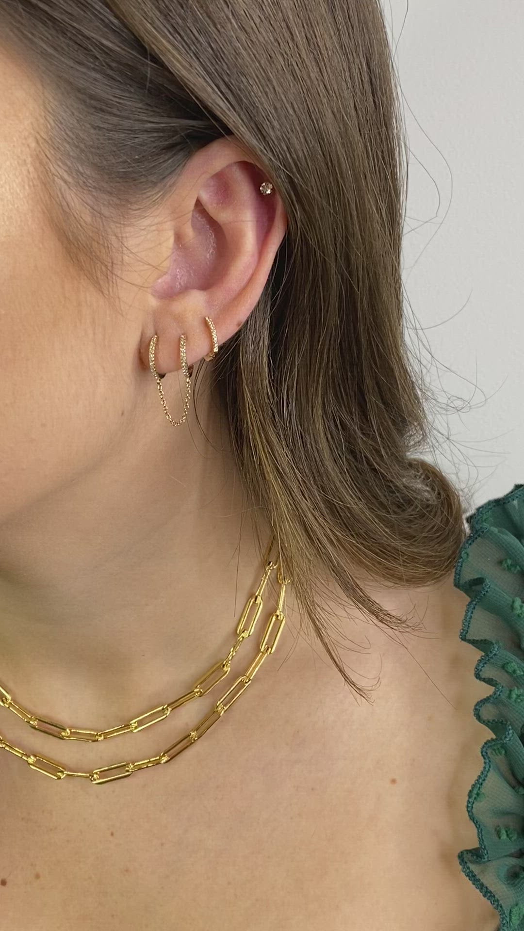 14K Gold Diamond Huggie Hoop Earrings | Single or Pair